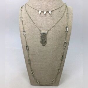 Lucky Brand Silvertone Layering Tassel Necklace 32"